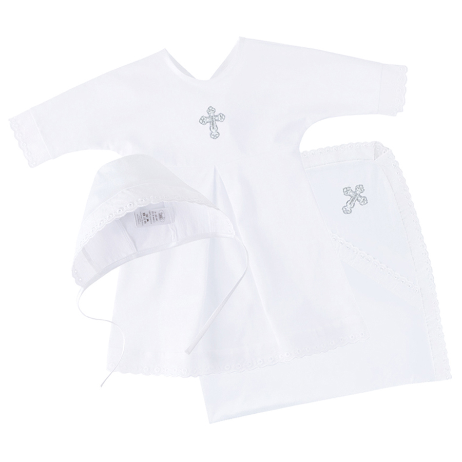 Крестильный набор для мальчика (пеленка,рубашка,чепчик)