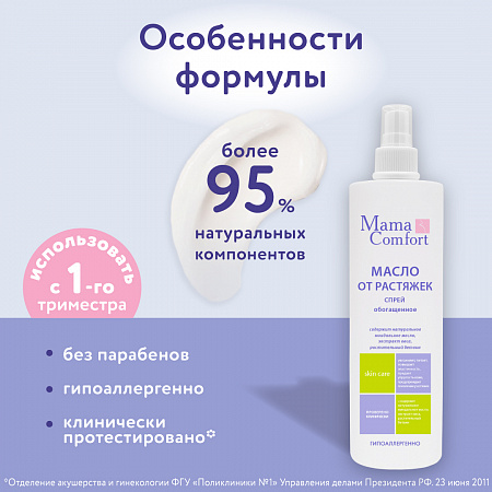 Гидрогенизированное легкое масло-спрей от растяжек серии Mama Com.fort, 250 мл. Гидрогенизированное легкое масло-спрей от растяжек серии Mama Com.fort, 250 мл.
