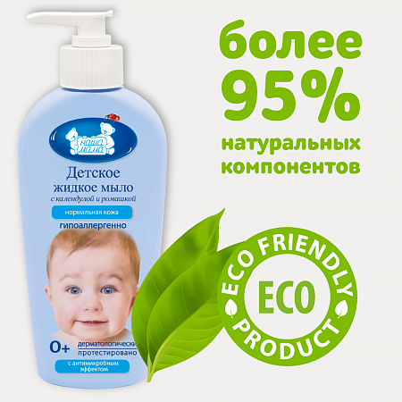 Детское жидкое мыло с антимикробным эффектом с экстрактами трав Наша мама, 250 мл.